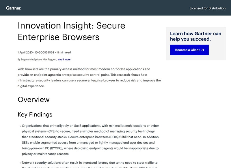 Gartner<sup>®</sup>, Innovation Insight: sichere Unternehmensbrowser